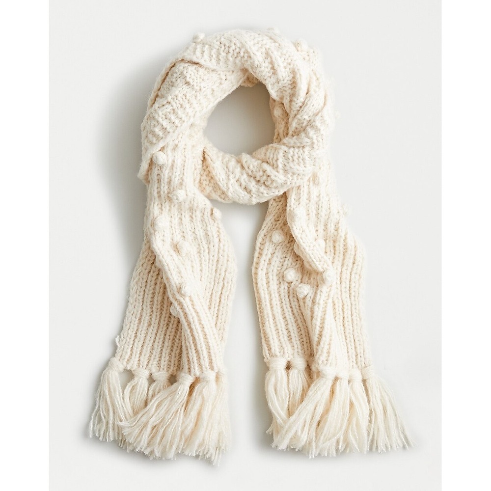 J.Crew Handknit Chunky Knit Bobble Scarf Cable Knit Fall Layering Preppy Classy